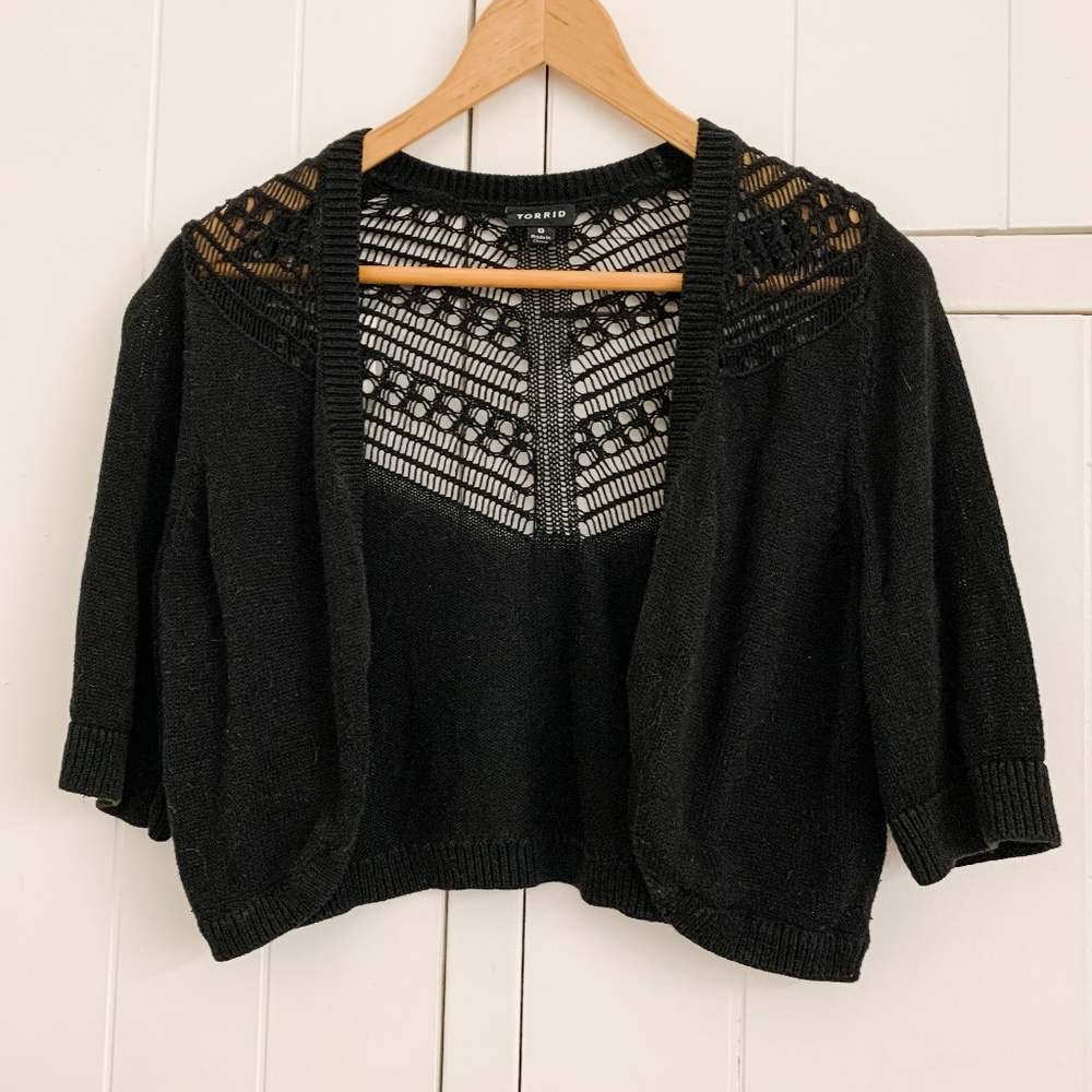 torrid open knit shoulder cropped cardigan, size 0